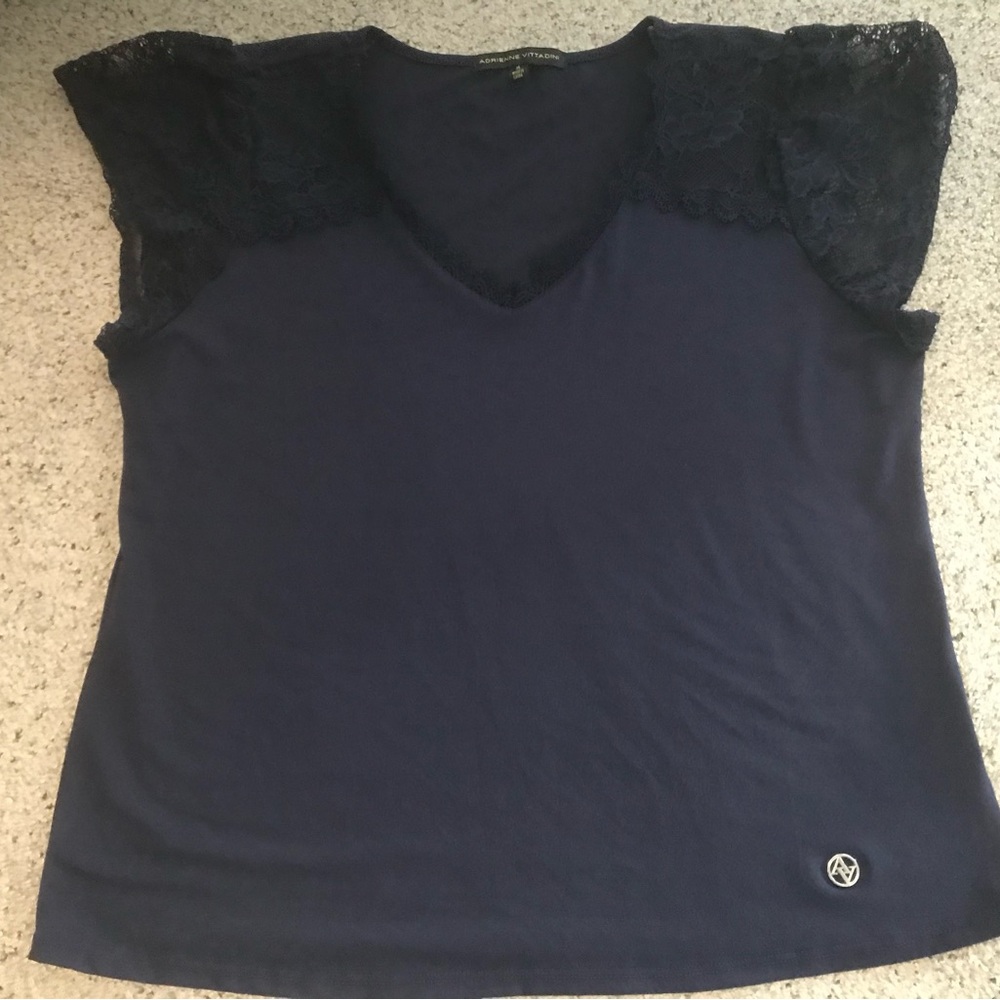 Adrienne Vittadina Navy Lace Sleeve Women's Top